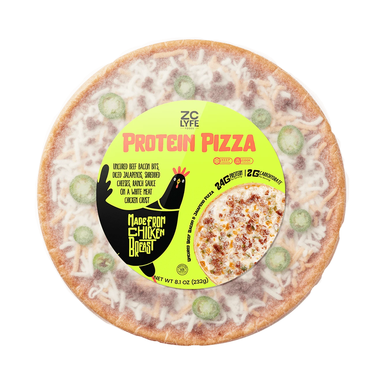 6 Low Carb, High Protein Beef Bacon & Jalapeño Pizza - on a 100