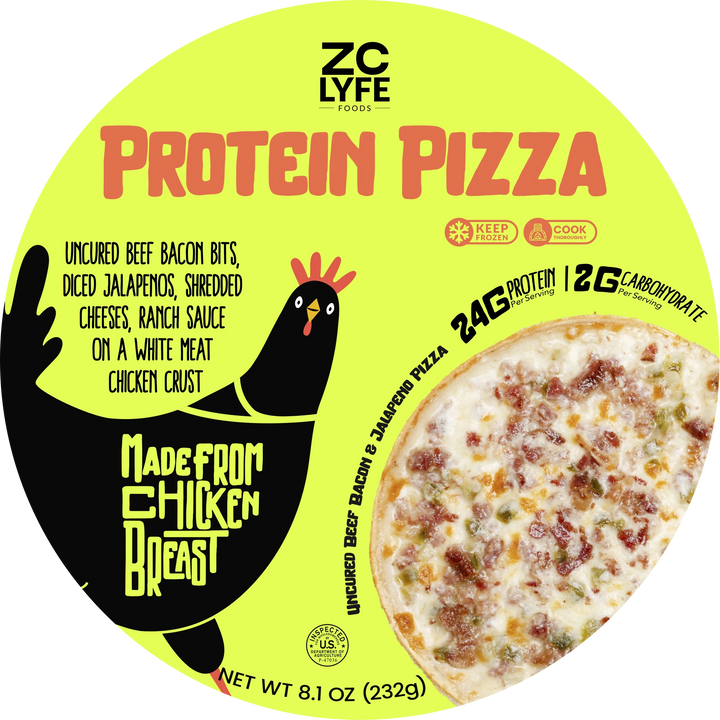6 Low Carb, High Protein Beef Bacon & Jalapeño Pizza - on a 100