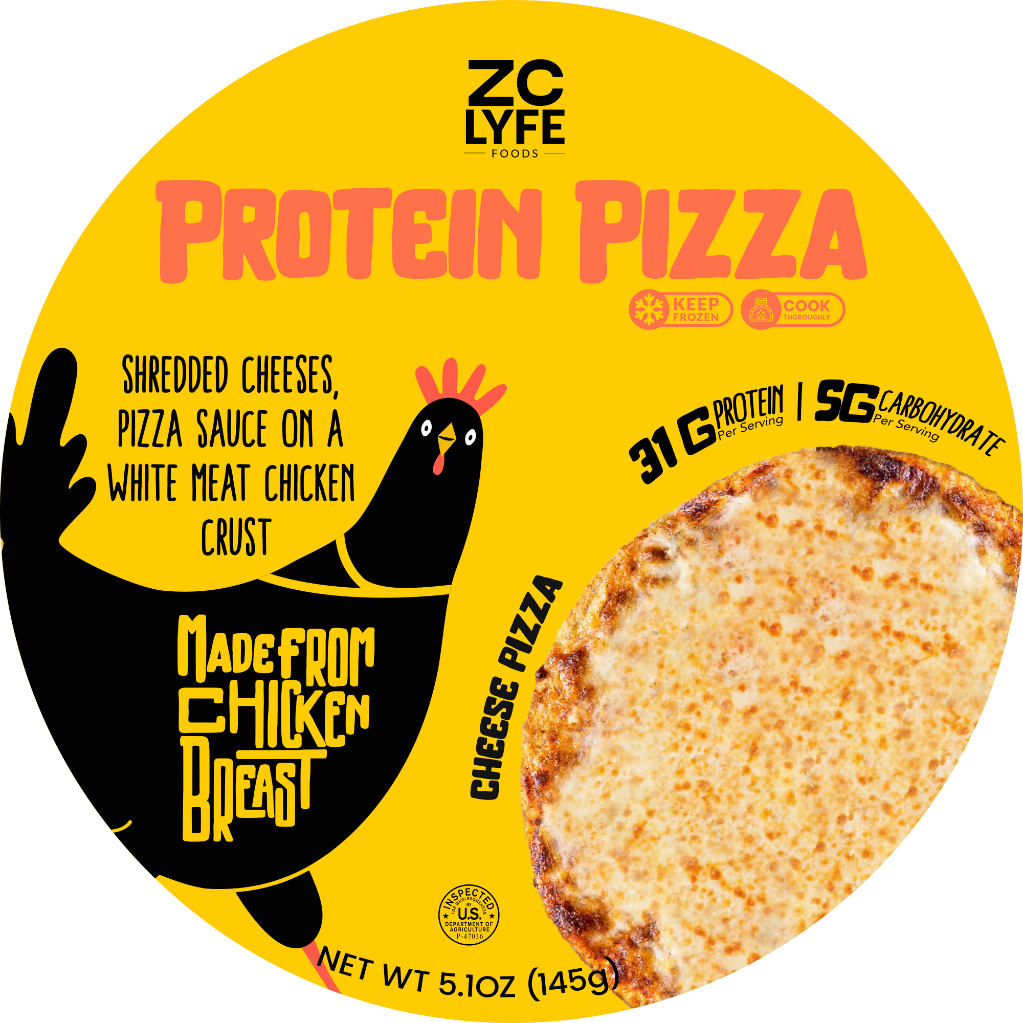 6 Low Carb, High Protein Cheese Pizza - 100% Chicken Crust