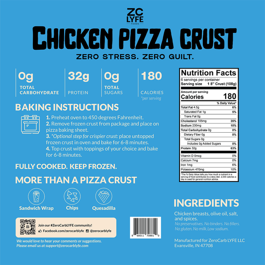 ZeroCarb Pizza Crusts - 32g protein - 100% Chicken breast