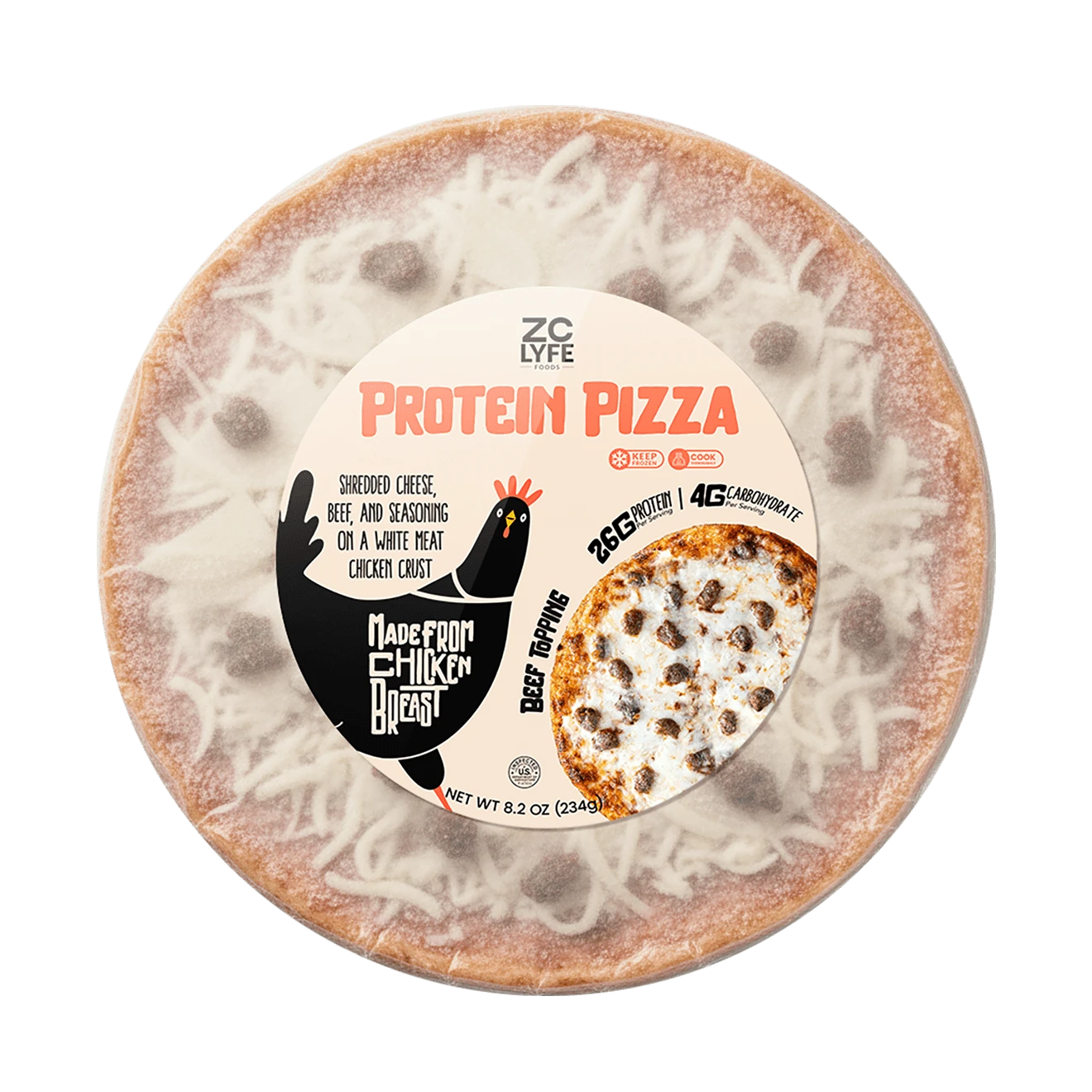 6 Low Carb, High Protein Beef Topping Pizza - 100% Chicken Crust