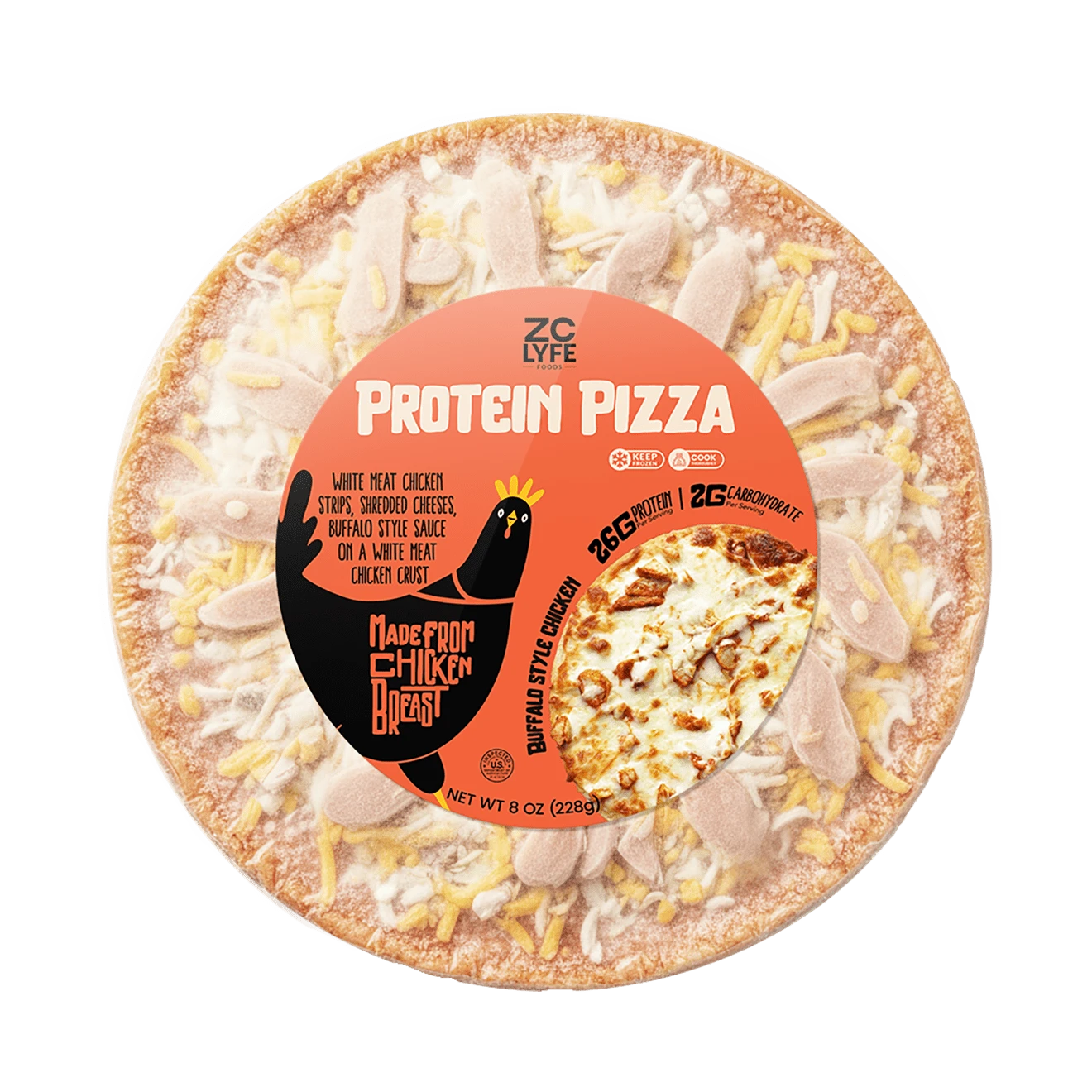 6 Low Carb, High Protein Buffalo Style Chicken Pizza - 100% Chicken Crust